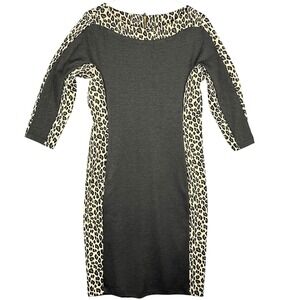 Taylor Sheath Dress Womens 8 Grey Leopard Print 3/4 Sleeve Exposed Zip New